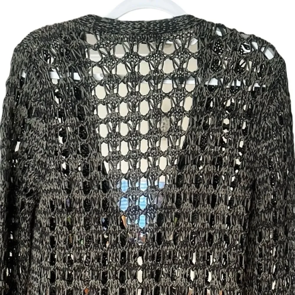 DIDI Womens Long Open Knit Lightweight Cardigan Dark Green/Black Size Med - Picture 4 of 13